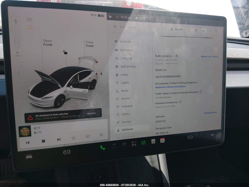2025 Tesla Model 3 Long Range All-Wheel Drive VIN: 5YJ3E1EB8SF911955 Lot: 45665656
