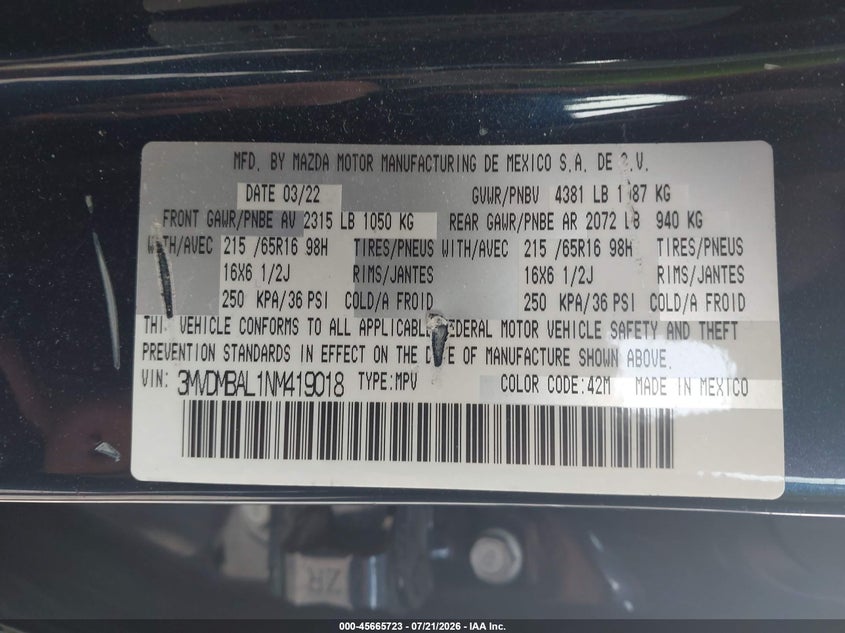 2022 Mazda Cx-30 2.5 S VIN: 3MVDMBAL1NM419018 Lot: 45665723