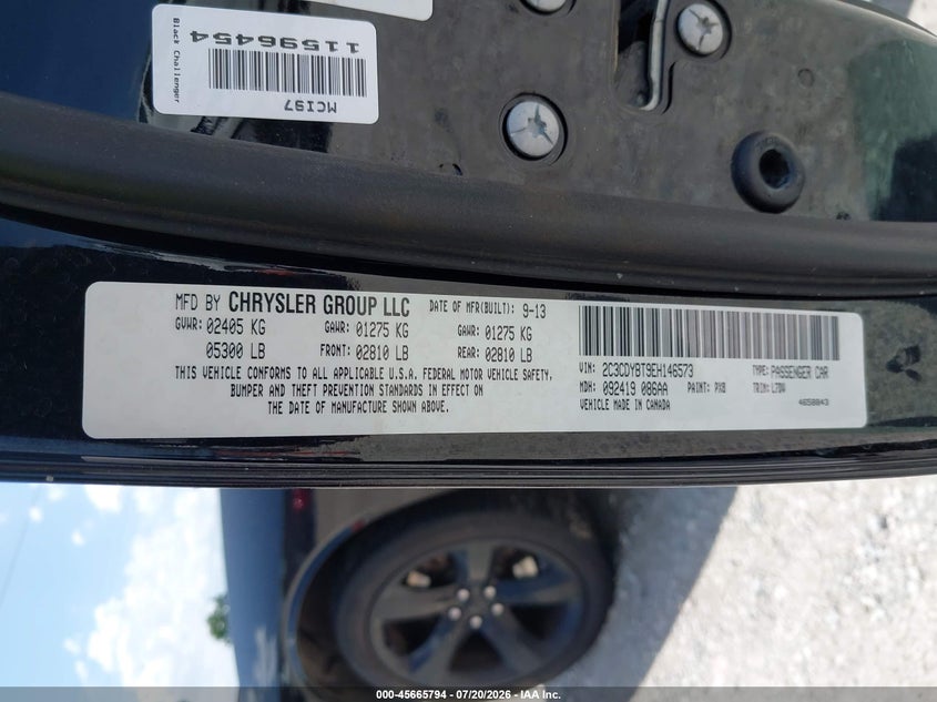 2014 Dodge Challenger R/T VIN: 2C3CDYBT9EH146573 Lot: 45665794