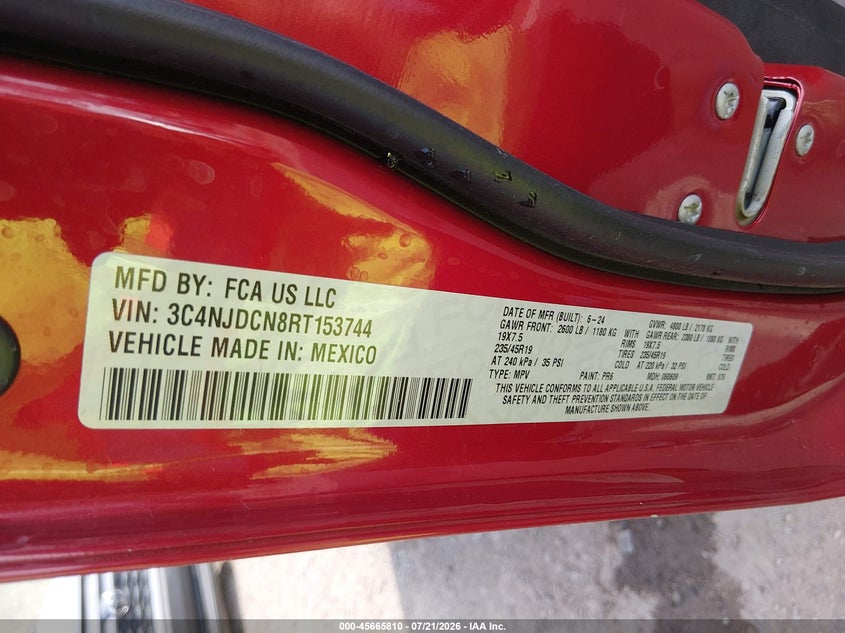 2024 Jeep Compass Limited 4X4 VIN: 3C4NJDCN8RT153744 Lot: 45665810
