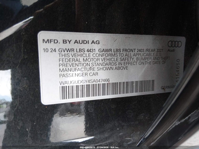2025 Audi A3 Premium 40 Tfsi Quattro S Tronic VIN: WAUGUDGY4SA047466 Lot: 45665979