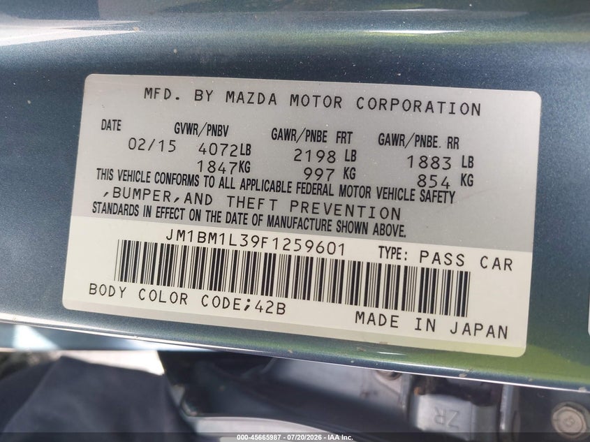 2015 Mazda Mazda3 S Touring VIN: JM1BM1L39F1259601 Lot: 45665987