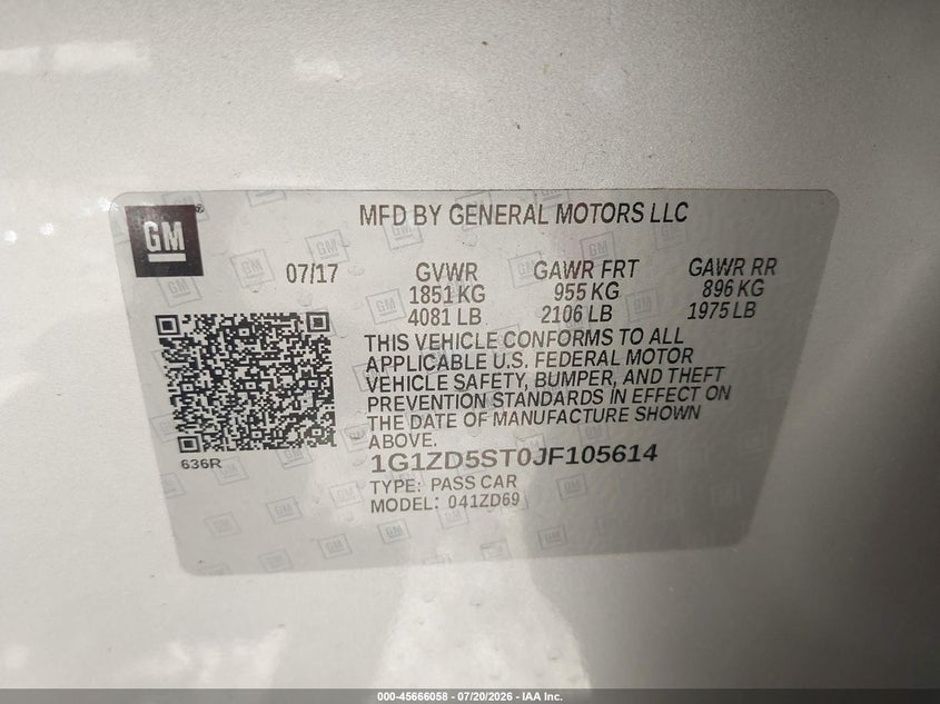 2018 Chevrolet Malibu Lt VIN: 1G1ZD5ST0JF105614 Lot: 45666058