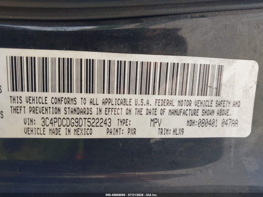 2013 Dodge Journey Crew VIN: 3C4PDCDG9DT522243 Lot: 45666090