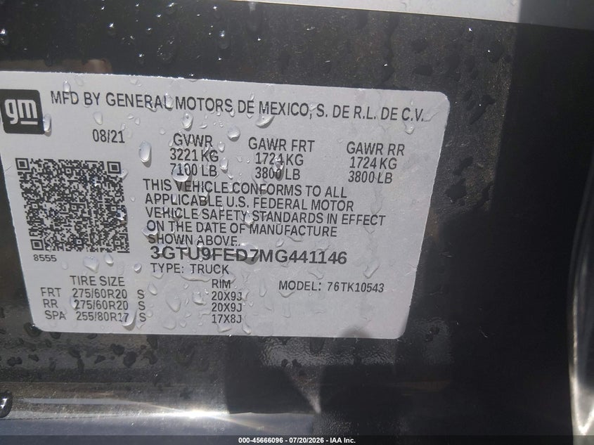 2021 GMC Sierra 1500 4Wd Short Box Denali VIN: 3GTU9FED7MG441146 Lot: 45666096
