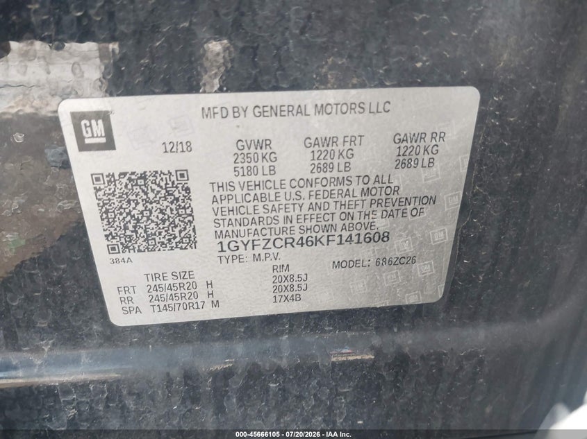 2019 Cadillac Xt4 Premium Luxury VIN: 1GYFZCR46KF141608 Lot: 45666105