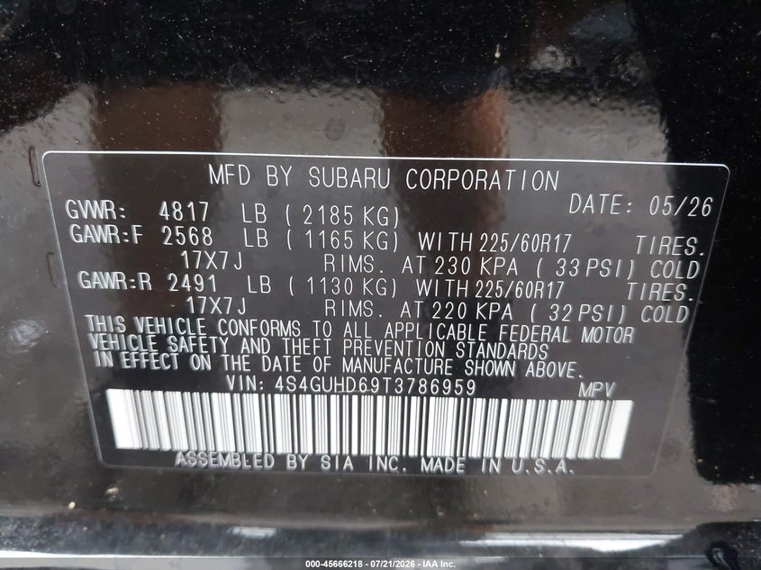 2026 Subaru Crosstrek Premium VIN: 4S4GUHD69T3786959 Lot: 45666218