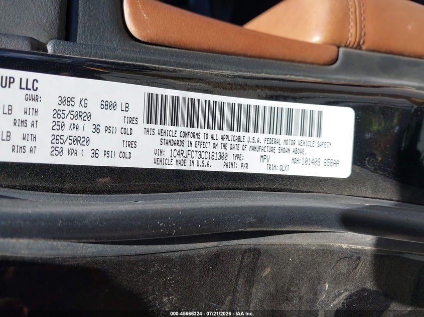 2012 Jeep Grand Cherokee Overland VIN: 1C4RJFCT3CC161300 Lot: 45666324