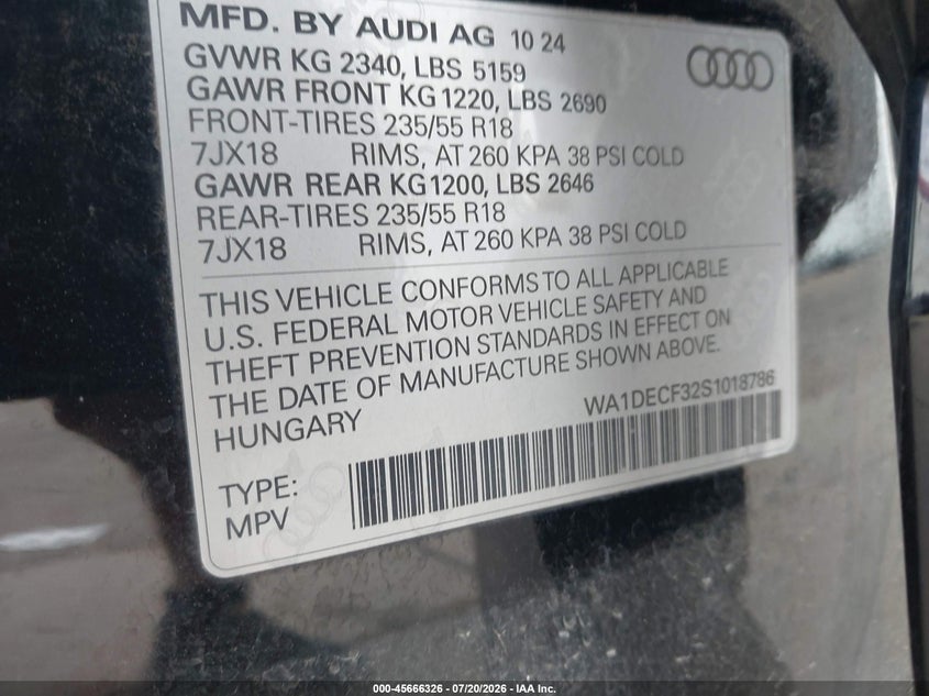 2025 Audi Q3 Premium 45 Tfsi S Line Quattro Tiptronic VIN: WA1DECF32S1018786 Lot: 45666326