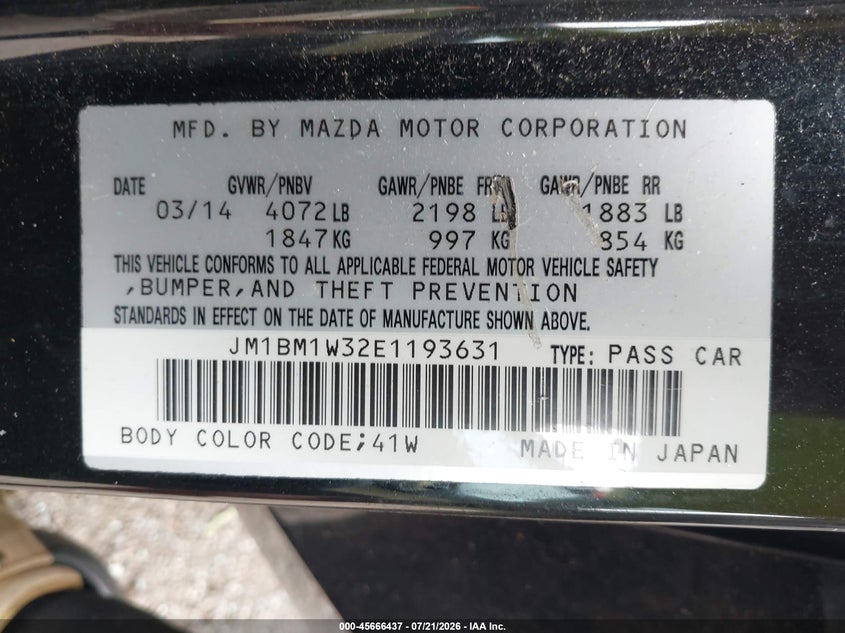 2014 Mazda Mazda3 S Grand Touring VIN: JM1BM1W32E1193631 Lot: 45666437
