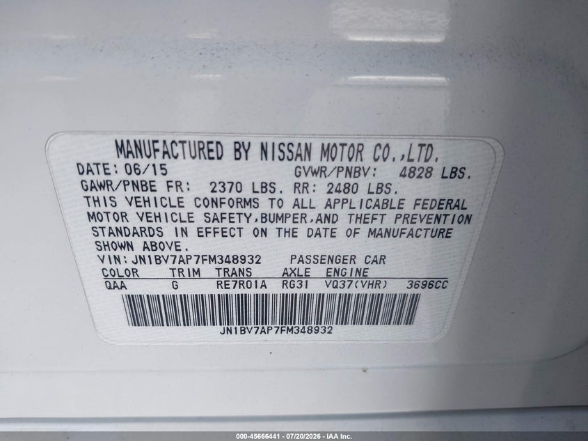 2015 Infiniti Q50 Premium VIN: JN1BV7AP7FM348932 Lot: 45666441