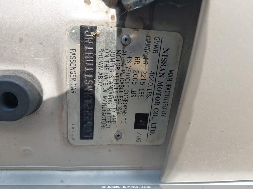 1987 Nissan Maxima VIN: JN1HU11S4HT222907 Lot: 45666467