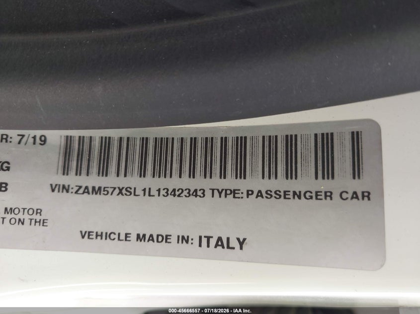 2020 Maserati Ghibli Granlusso VIN: ZAM57XSL1L1342343 Lot: 45666557
