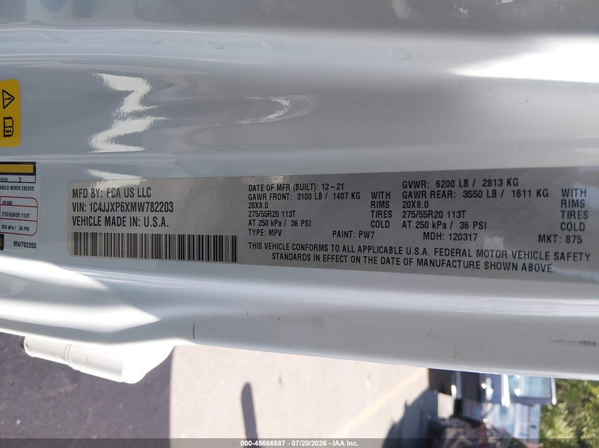 2021 Jeep Wrangler 4Xe Unlimited Sahara 4X4 VIN: 1C4JJXP6XMW782203 Lot: 45666587