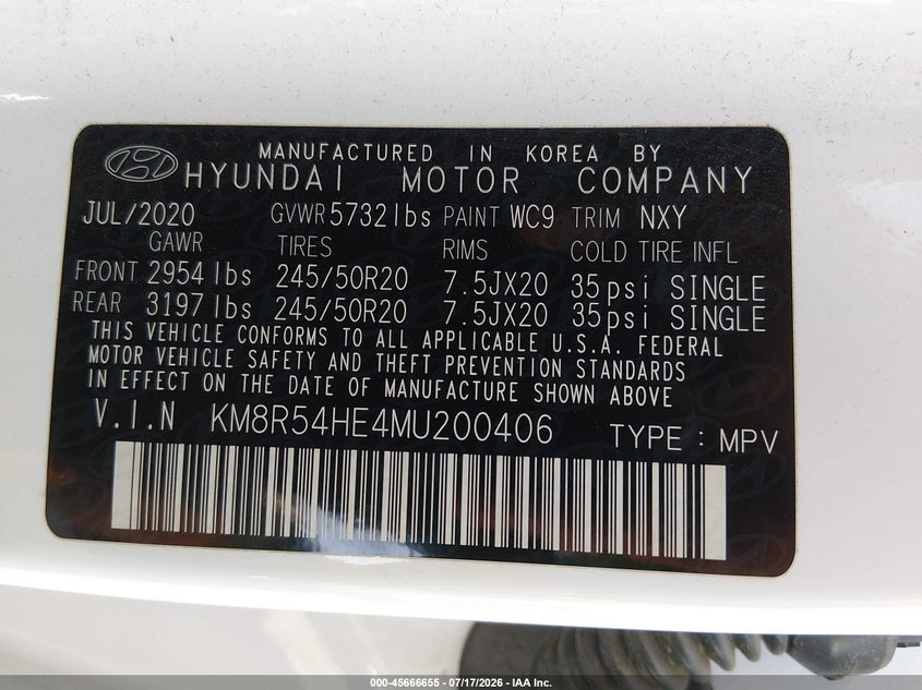 2021 Hyundai Palisade Limited VIN: KM8R54HE4MU200406 Lot: 45666655