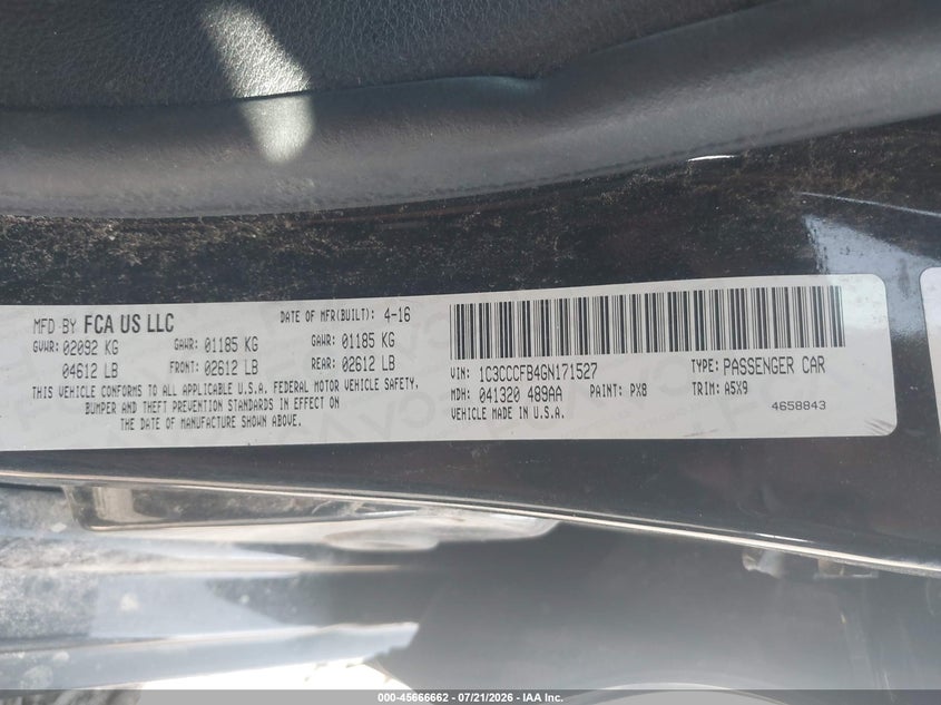 2016 Chrysler 200 Lx VIN: 1C3CCCFB4GN171527 Lot: 45666662