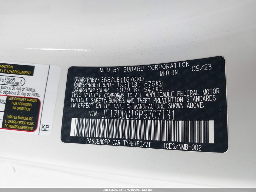 2023 Subaru Brz Premium VIN: JF1ZDBB18P9707131 Lot: 45666773