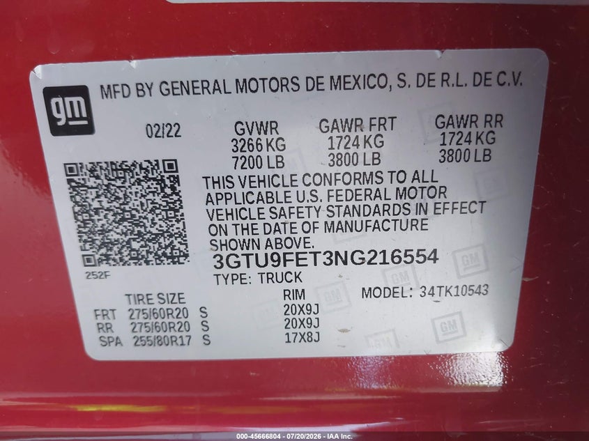 2022 GMC Sierra 1500 Limited 4Wd Short Box Denali VIN: 3GTU9FET3NG216554 Lot: 45666804