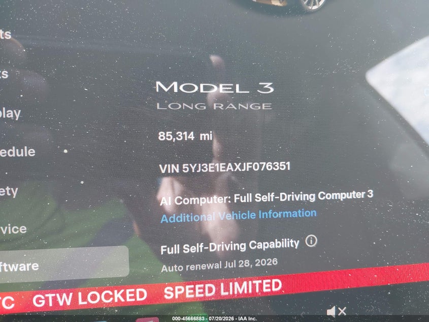 2018 Tesla Model 3 Long Range/Mid Range VIN: 5YJ3E1EAXJF076351 Lot: 45666883
