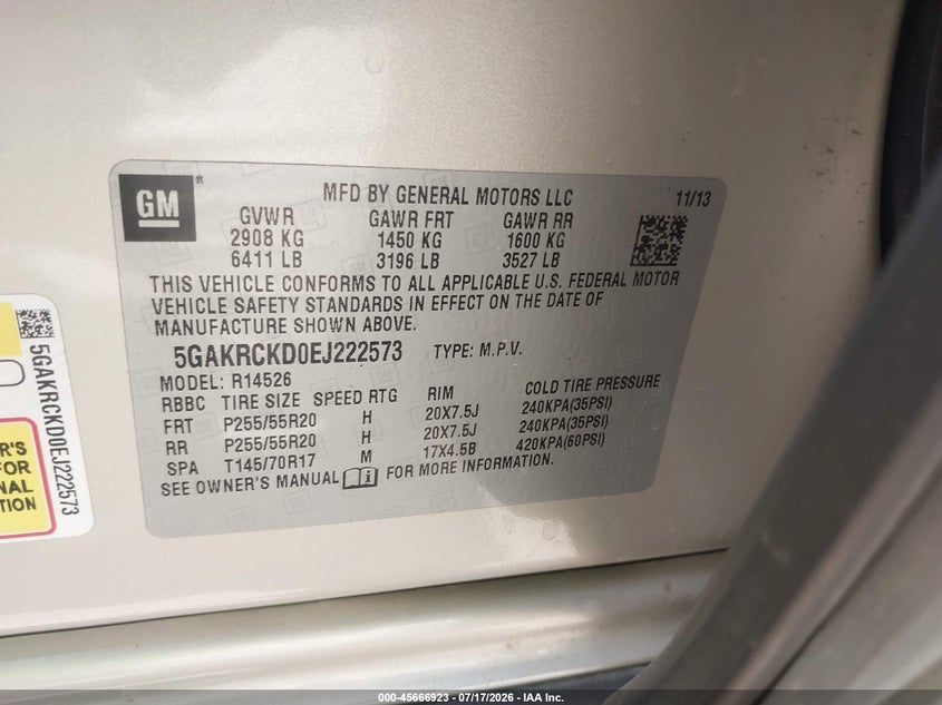 2014 Buick Enclave Premium VIN: 5GAKRCKD0EJ222573 Lot: 45666923