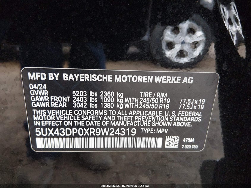 2024 BMW X3 Sdrive30I VIN: 5UX43DP0XR9W24319 Lot: 45666955