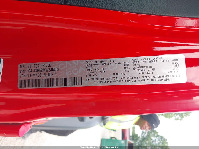 JEEP WRANGLER 4XE 2021 VIN 1C4JJXR62MW845453