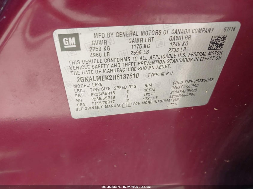 2017 GMC Terrain Sle-1 VIN: 2GKALMEK2H6137610 Lot: 45666974