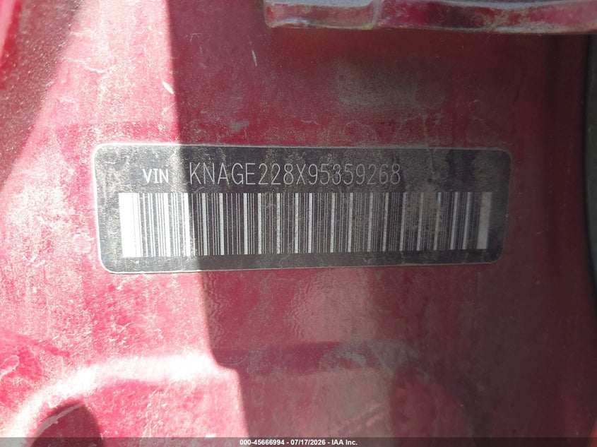 2009 Kia Optima Lx VIN: KNAGE228X95359268 Lot: 45666994