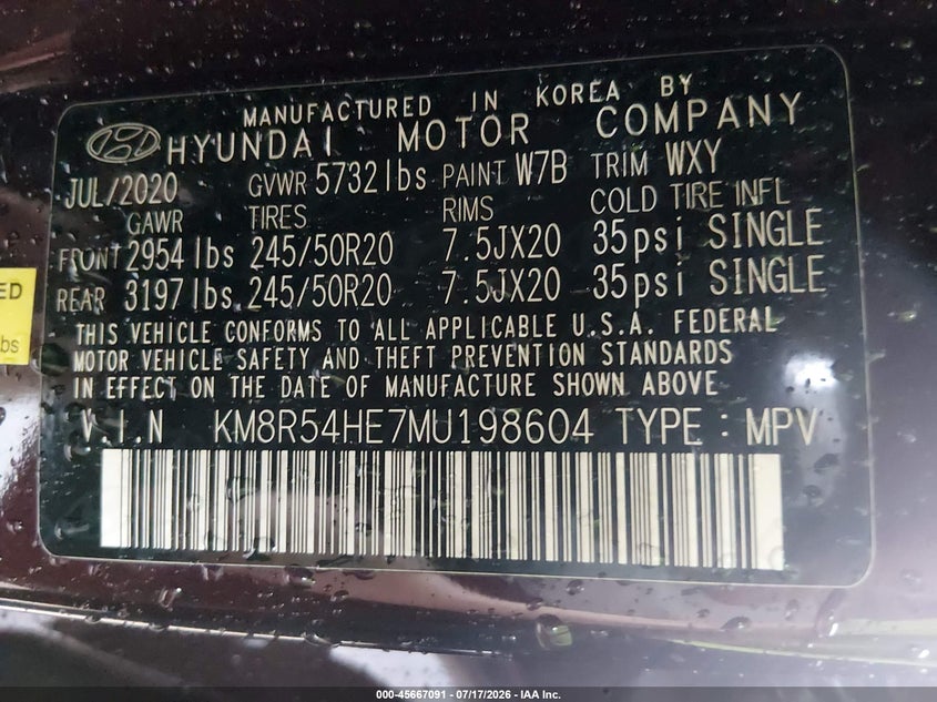 2021 Hyundai Palisade Limited VIN: KM8R54HE7MU198604 Lot: 45667091