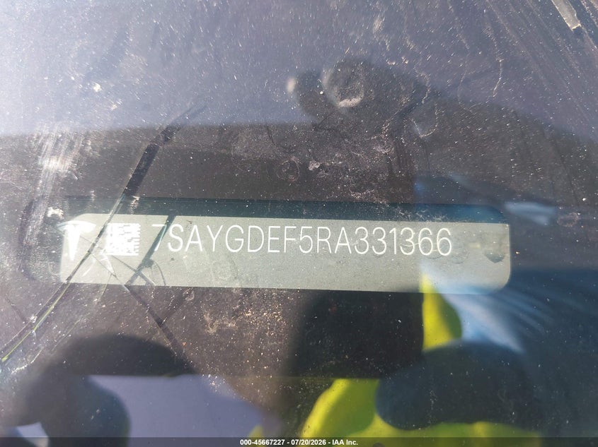 2024 Tesla Model Y Performance Dual Motor All-Wheel Drive VIN: 7SAYGDEF5RA331366 Lot: 45667227
