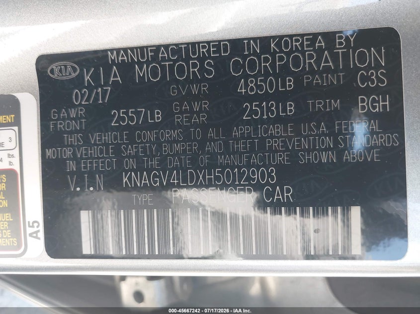 2017 Kia Optima Plug-In Hybrid Ex VIN: KNAGV4LDXH5012903 Lot: 45667242