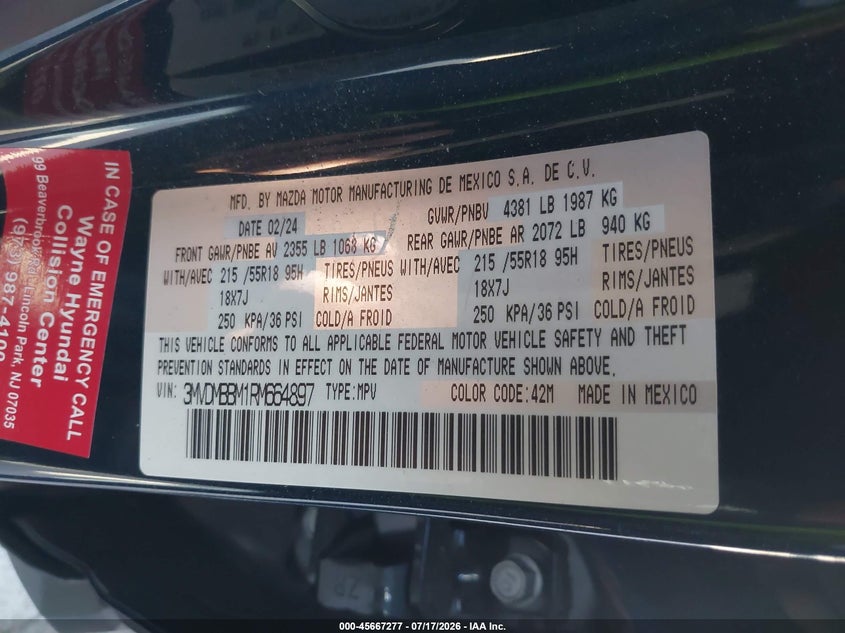 2024 Mazda Cx-30 2.5 S Select Sport VIN: 3MVDMBBM1RM664897 Lot: 45667277