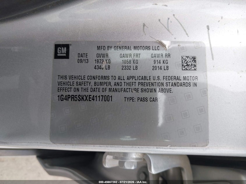 2014 Buick Verano Convenience Group VIN: 1G4PR5SKXE4117001 Lot: 45667282