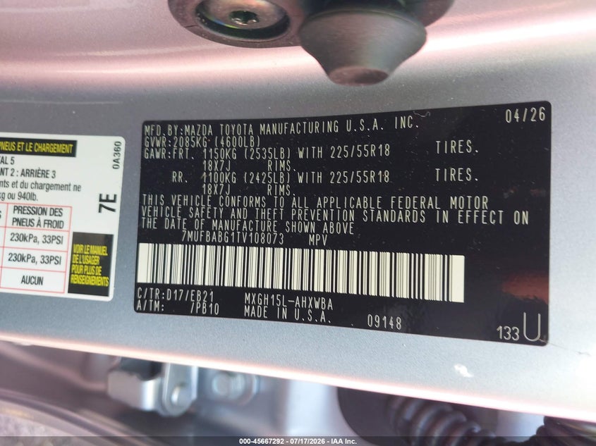 2026 Toyota Corolla Cross Hybrid Xse VIN: 7MUFBABG1TV108073 Lot: 45667292