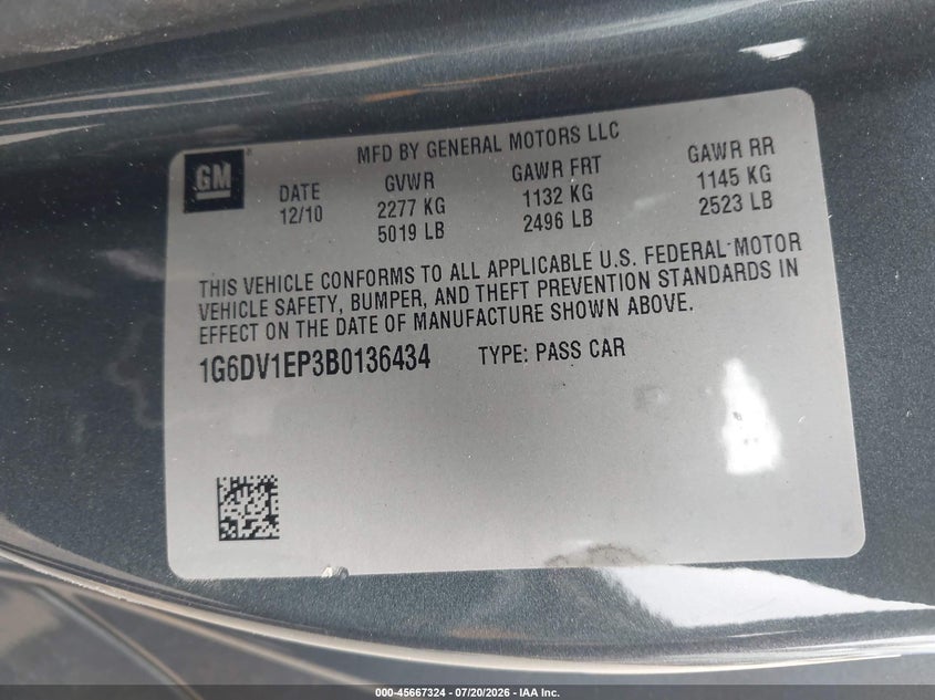 2011 Cadillac Cts-V VIN: 1G6DV1EP3B0136434 Lot: 45667324