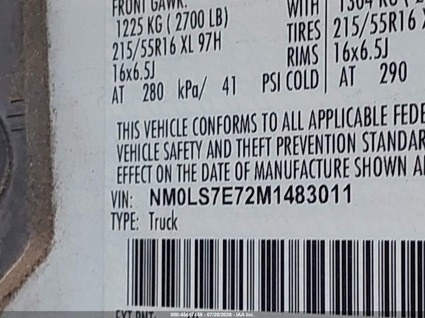 2021 Ford Transit Connect Xl VIN: NM0LS7E72M1483011 Lot: 45667458