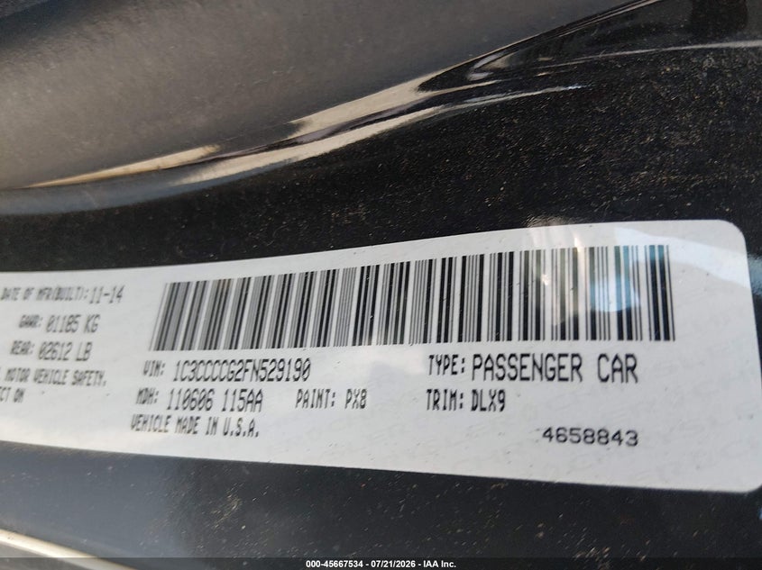 2015 Chrysler 200 C VIN: 1C3CCCCG2FN529190 Lot: 45667534