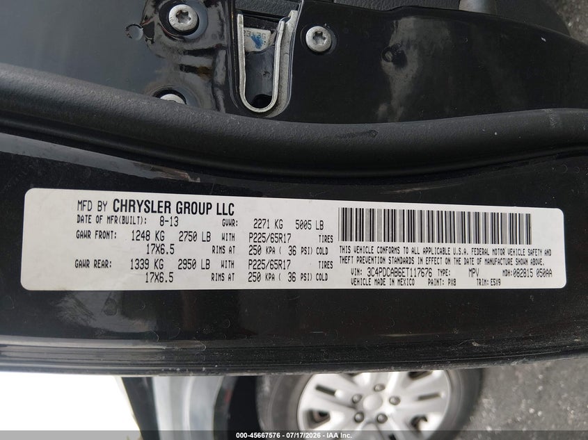 2014 DODGE JOURNEY SPORT UTILITY VEHICLE 2.4L I-4 DOHC, VVT, 173HP