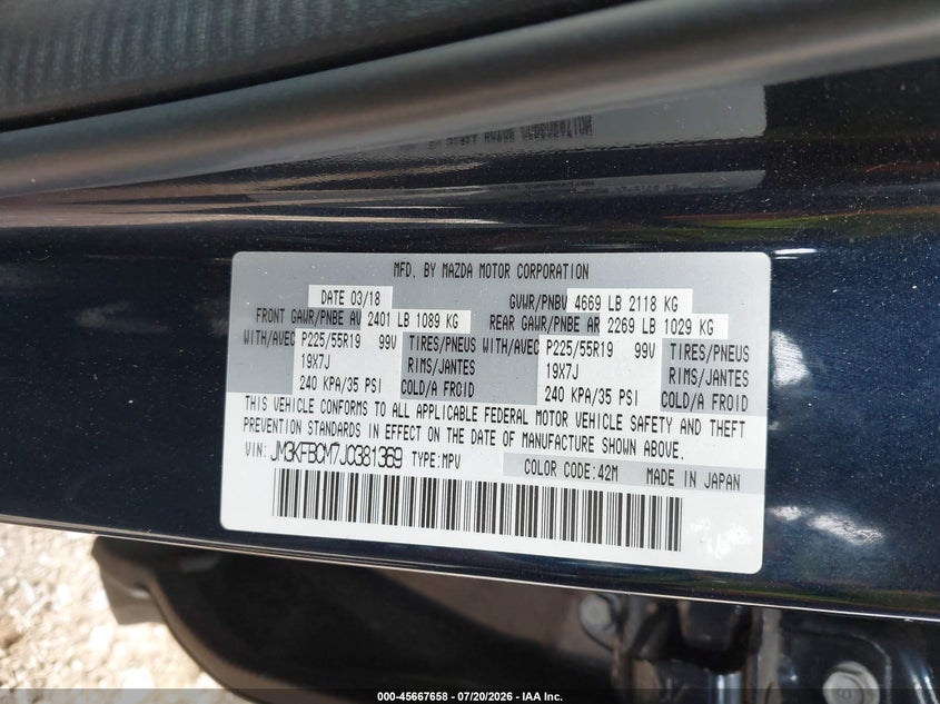 2018 Mazda Cx-5 Touring VIN: JM3KFBCM7J0381369 Lot: 45667658