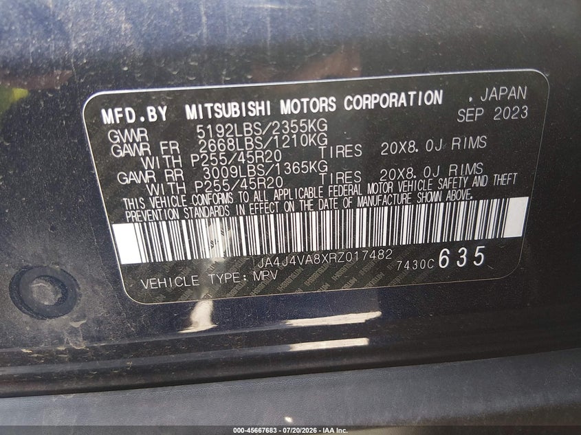 2024 Mitsubishi Outlander Se 2.5 S-Awc VIN: JA4J4VA8XRZ017482 Lot: 45667683