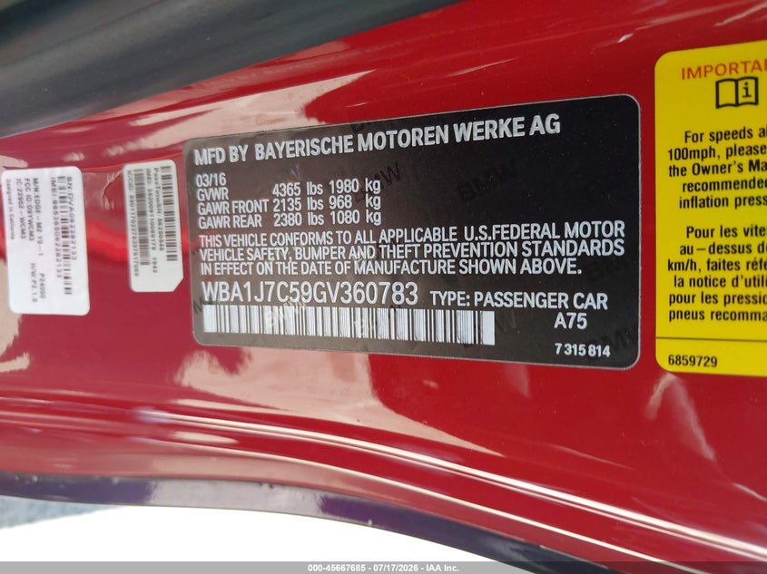 2016 BMW M235I VIN: WBA1J7C59GV360783 Lot: 45667685