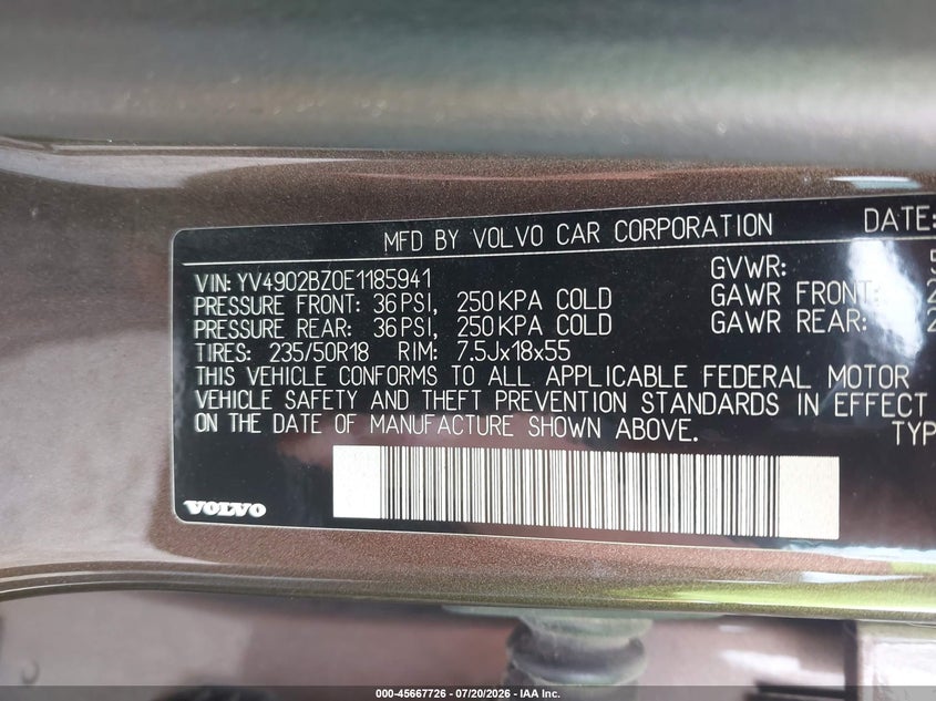 2014 Volvo Xc70 T6 Premier Plus VIN: YV4902BZ0E1185941 Lot: 45667726