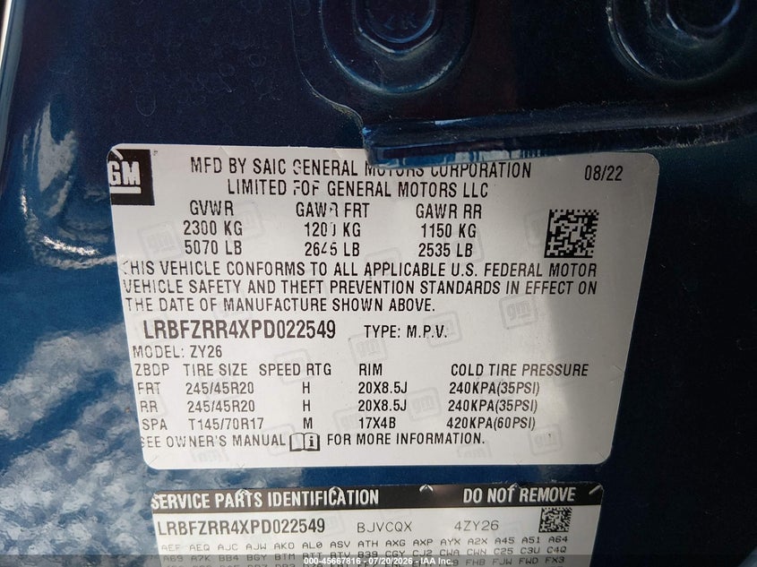 2023 Buick Envision Avenir Fwd VIN: LRBFZRR4XPD022549 Lot: 45667816