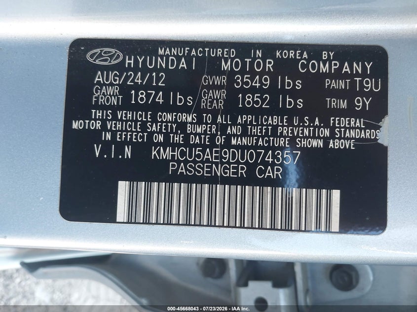 2013 HYUNDAI ACCENT HATCHBACK 1.6L I-4 DI, DOHC, VVT, 138HP