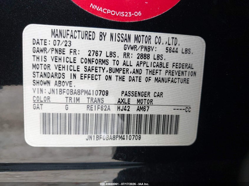 2023 Nissan Ariya Empower+ VIN: JN1BF0BA8PM410709 Lot: 45668061