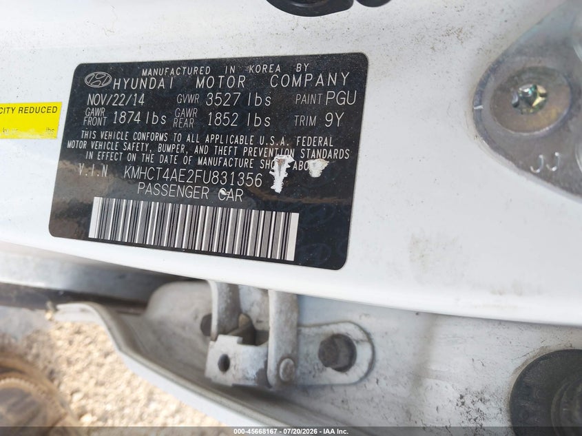 2015 Hyundai Accent Gls VIN: KMHCT4AE2FU831356 Lot: 45668167