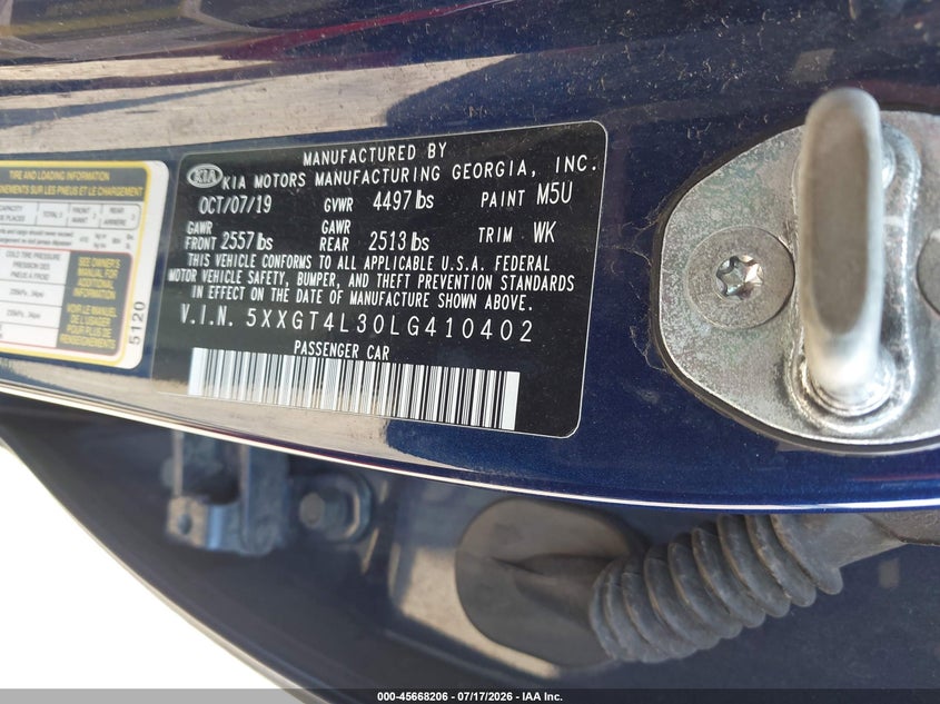KIA OPTIMA 2020 VIN 5XXGT4L30LG410402