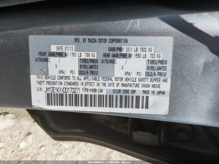 2013 Mazda Mazda2 Sport VIN: JM1DE1KYXD0170271 Lot: 45668210