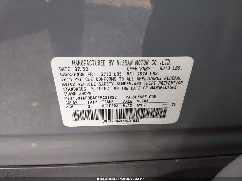 2023 Nissan Ariya Engage VIN: JN1AF0BA9PM401822 Lot: 45668234