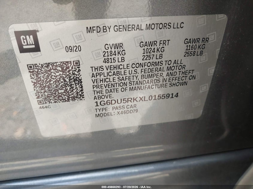 2020 Cadillac Ct5 Sport VIN: 1G6DU5RKXL0155914 Lot: 45668293